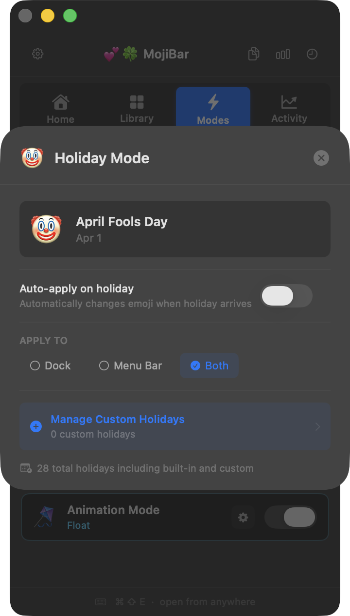 MojiBar Holiday Mode